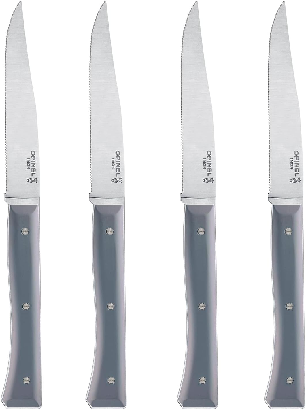 OPINEL Facette Steak Knife Set – Full Tang Table Knife Setting for 4, Comfortable Riveted Handle in Premium Woods and Vitter Eco, Made in France (Slate VittEr)