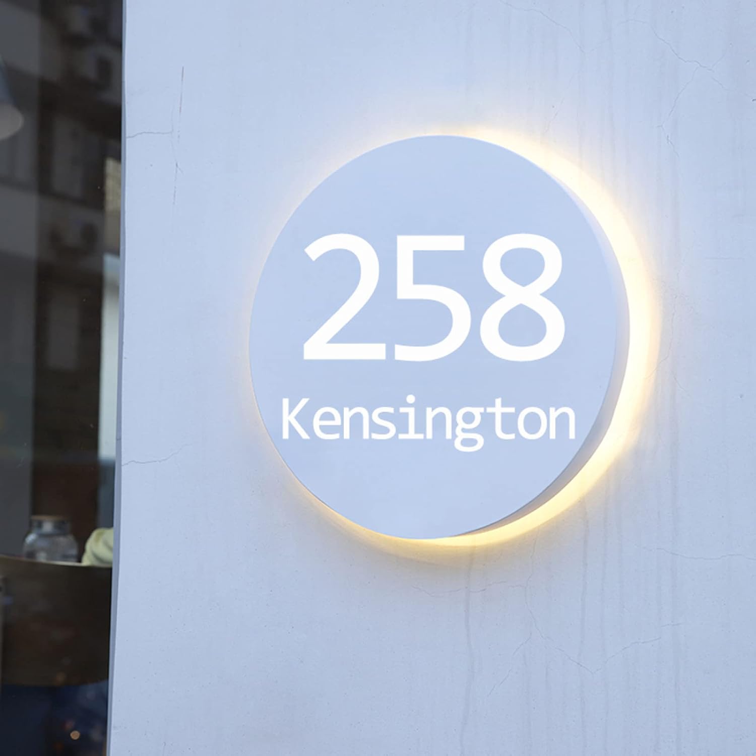 Backlit LED Address Plaque,Personalized Steel & Acrylic Lighted Address And Street Name Plaque,Illuminated House Number Sign Plaque,Silver,Warm Light,30 * 30