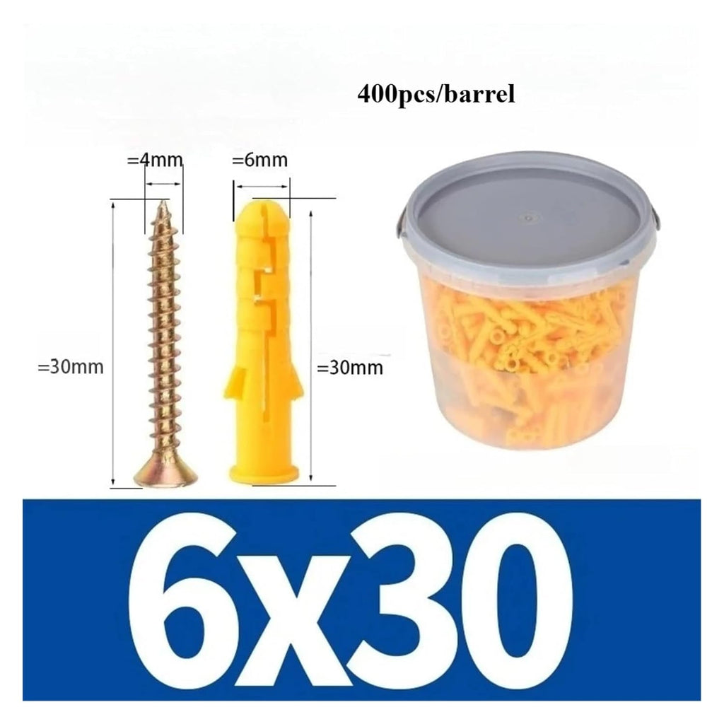 Plastic Expansion Tube Bolts M6x30/M8x40 Wall Screws Anchor Plugs with Self-Tapping Ribbed Plastic Expansion Screw Small Yellow(M6x30)