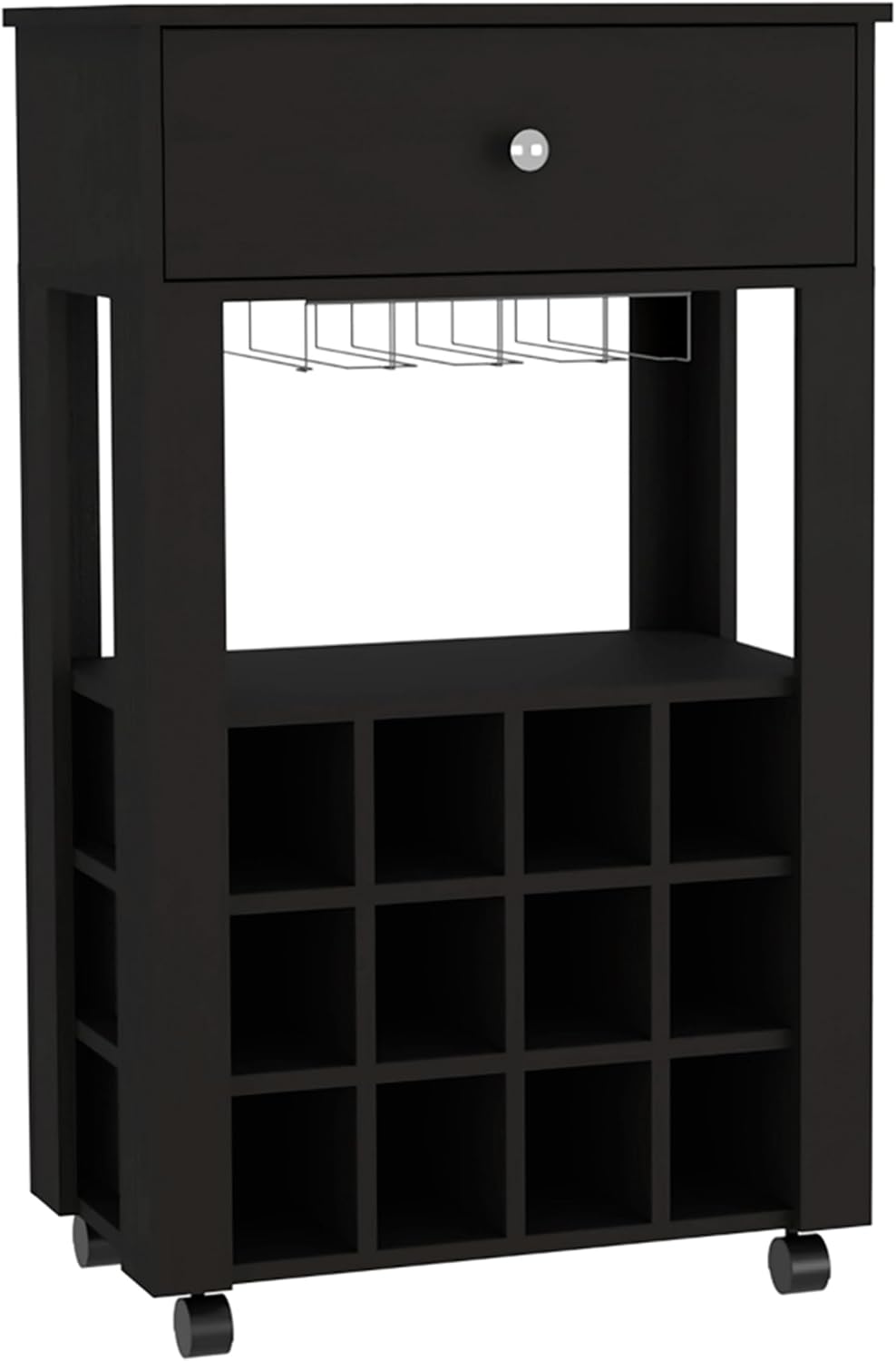 Modern Wine Cabinet,Wine Baker Rack with 1-Drawer&12-Bottle Wine Cabinet Bar Cabinet for Bar,Kitchen,Dining Room,Black