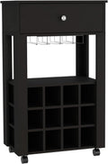 Modern Wine Cabinet,Wine Baker Rack with 1-Drawer&12-Bottle Wine Cabinet Bar Cabinet for Bar,Kitchen,Dining Room,Black