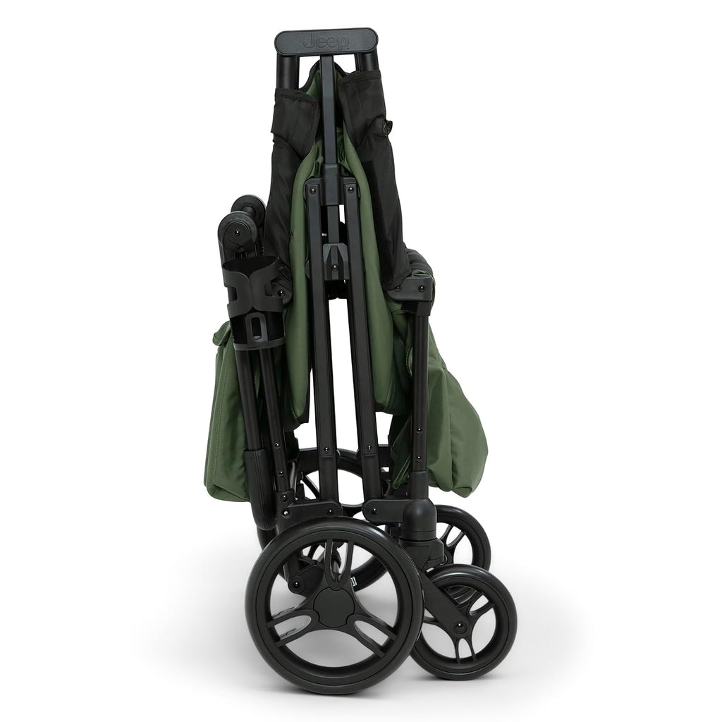 Jeep Sport Stroller Wagon by Delta Children, Black/Green | Stroller Wagon with 2 Canopies, Parent Organizer, Cup Holders, Adjustable Handlebar and Child Snack Tray