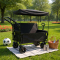 3-in-1 Heavy-Duty Folding Wagon Cart with Bench Seat, UV Canopy & 180L Storage – 500lbs Capacity All-Terrain Utility Cart for Camping, Beach, Sports & Garden (Black)