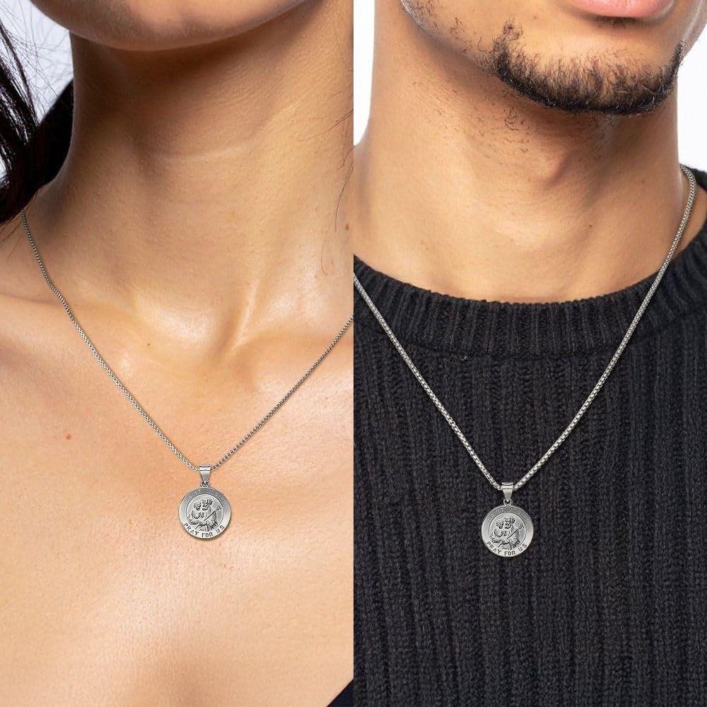 IceCarats 14K White Gold Large Saint Joseph Medal Pendant Necklace 27mm 1.1 inch Lightweight, Polished, Satin, Engravable For Her For Him