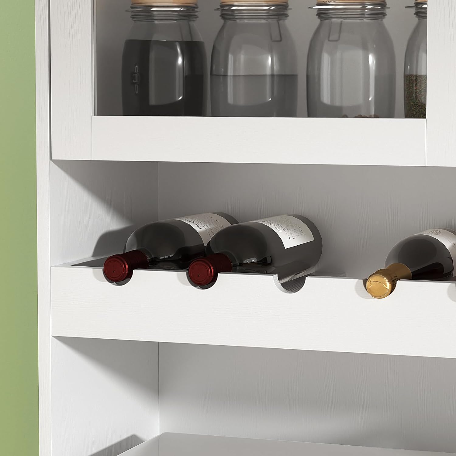 VOWNER 71' Kitchen Pantry Storage Cabinet, Tall Kitchen Hutch Storage Cabinet with 4 Glass Doors and 2 Drawers, Food Pantry with Wine Rack Cupboard for Dinning Room, Living Room