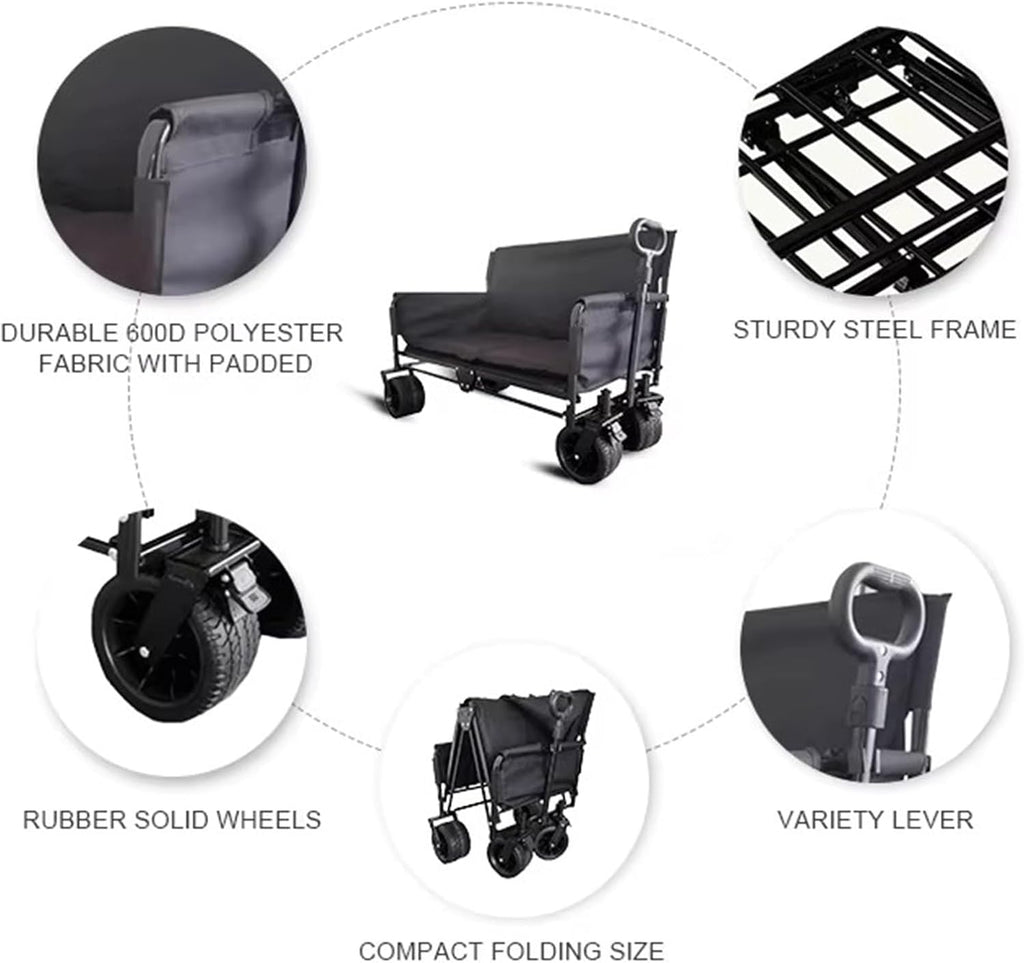 Foldable Wagon Converts to Bench Seat & Utility Cart, 265lbs 120L Storage for Camping, Beach, Picnics Durable Outdoor Gear for Families & Campers