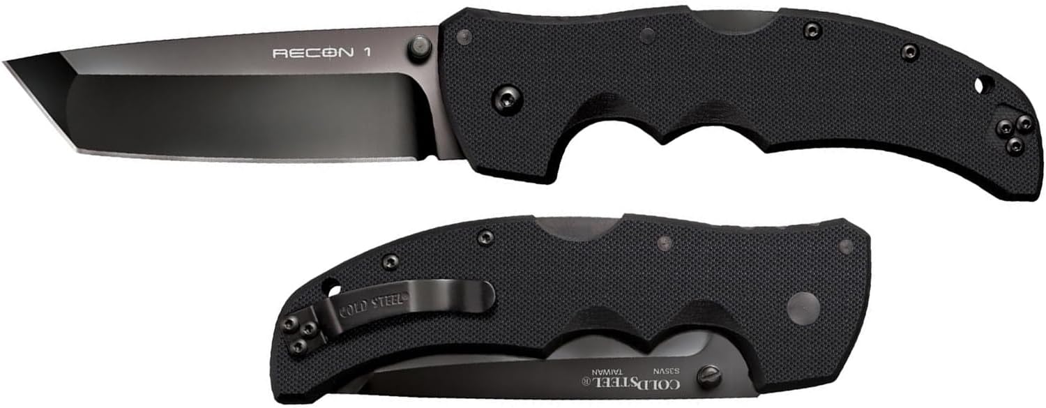 COLD STEEL Recon 1 4' S35VN Razor-Sharp Blade 5.375' G-10 Handle Tactical Folding Knife w/Tri-Ad Lock, Ambidextrous Pocket/Belt Clip