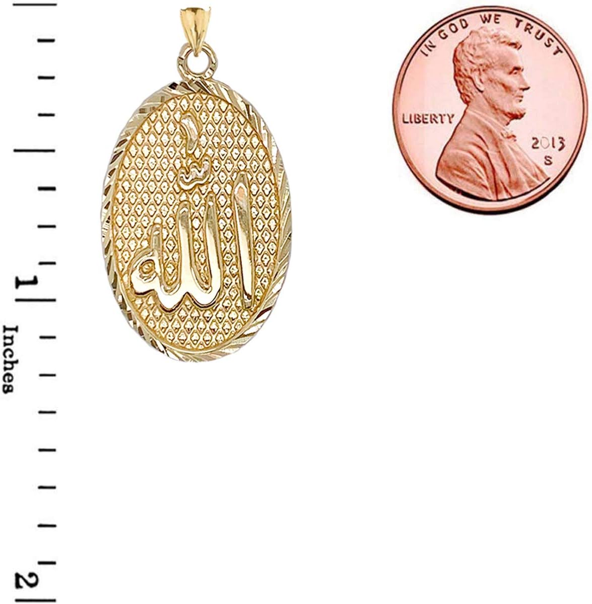 Certified 14k Gold Sparkle-Cut 'Allah' Oval Medal Pendant Necklace