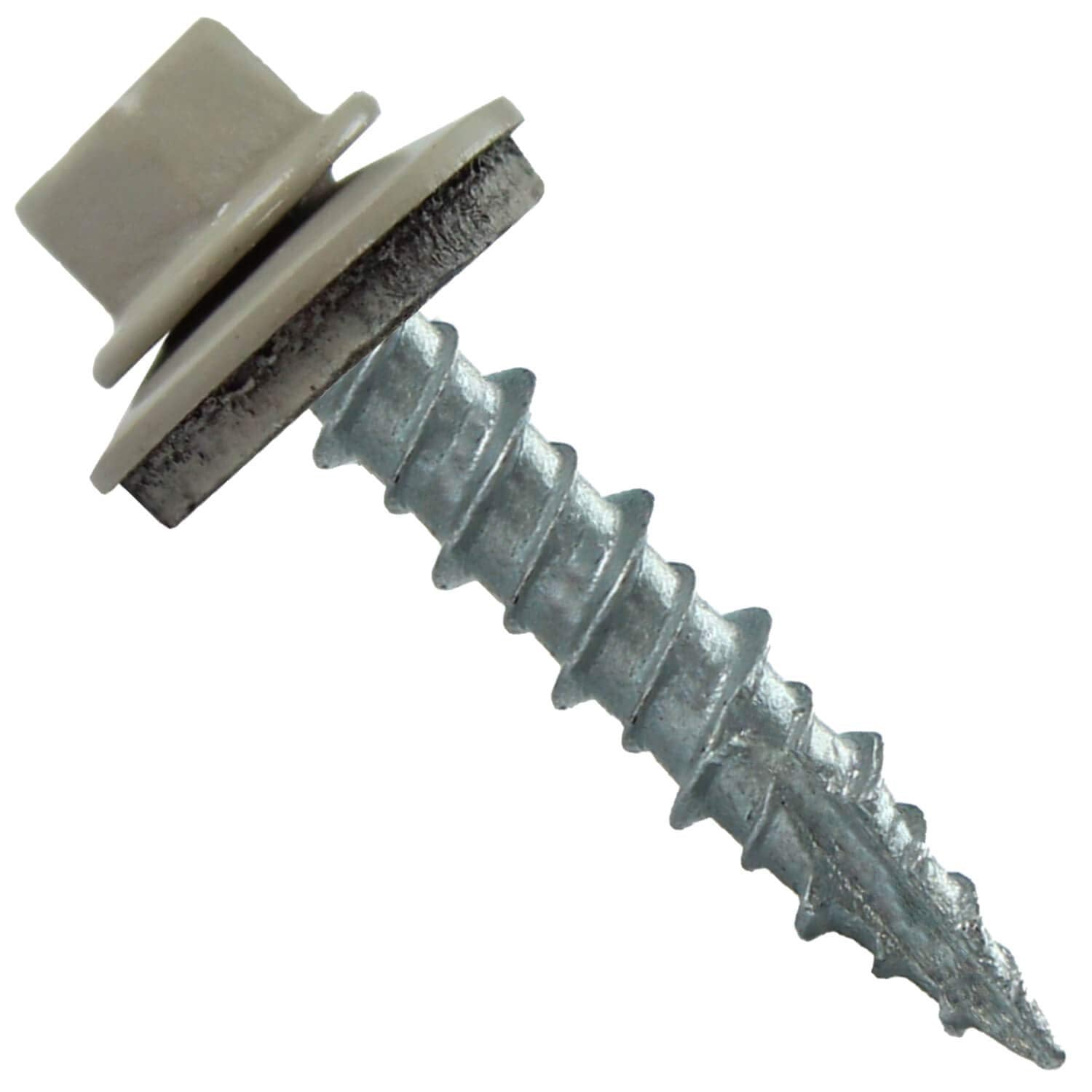 Metal ROOFING SCREWS: (1000) 10 x 1' Ash Gray Hex Head Sheet Metal Roof Screw. Self starting metal to wood siding screws. EPDM washer. Colored head