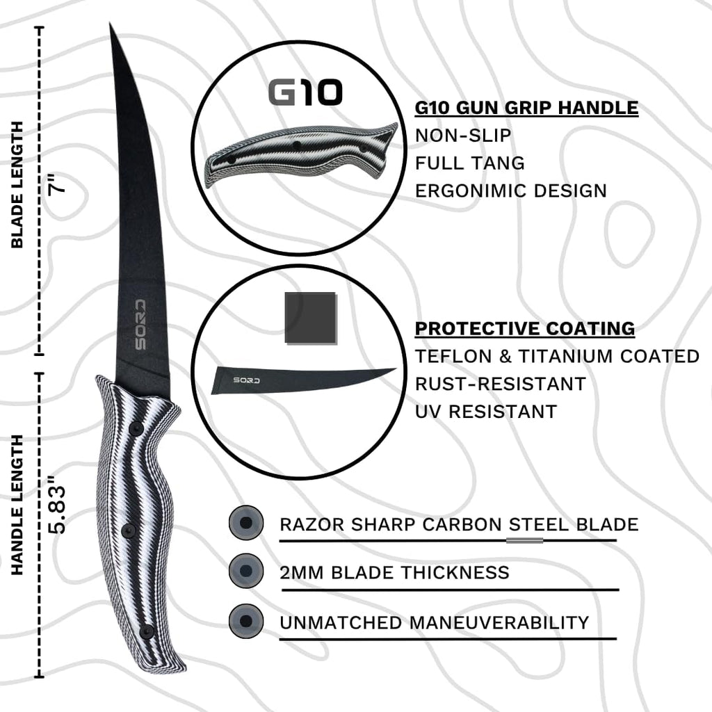SORD Fillet Knife - 5-9' Filet Knives For Fish - Razor Sharp Boning Knife - Saltwater and Freshwater Fishing - Includes Kydex Sheath - Full Tang Blades | G10 Non Slip Grip | Corrosion Resistant