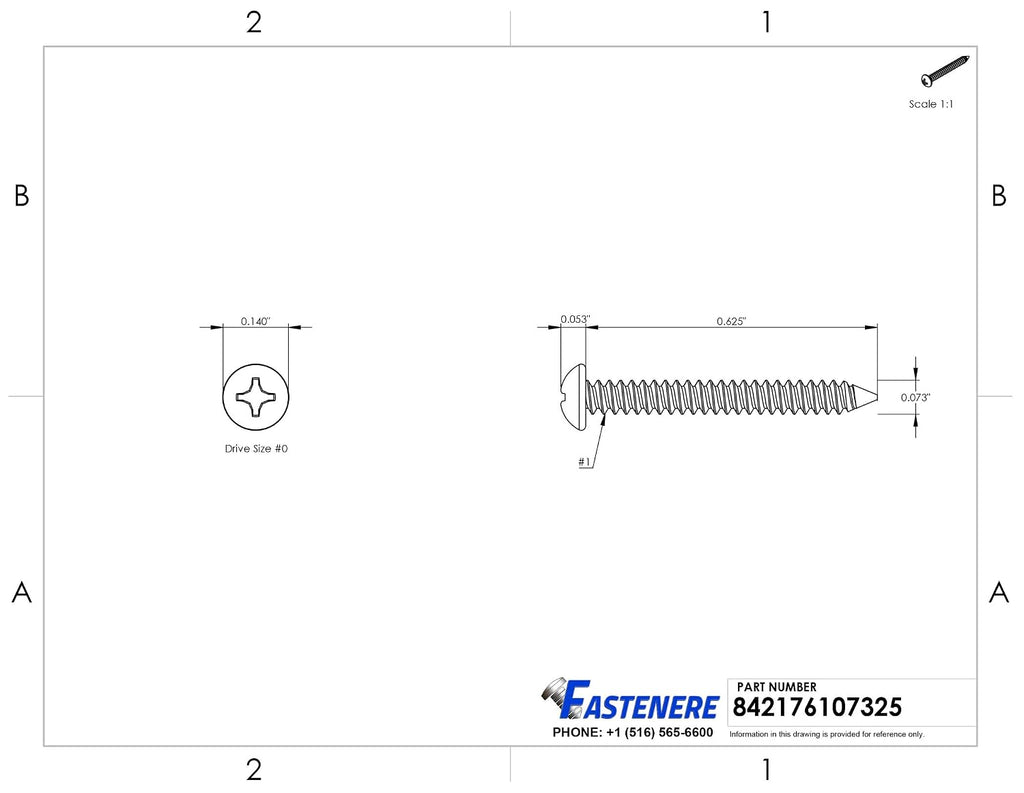 #1 x 5/8' Pan Head Sheet Metal Screws, Stainless Steel 18-8, Full Thread, Bright Finish, Self-Tapping, Quantity 2500 By Fastenere