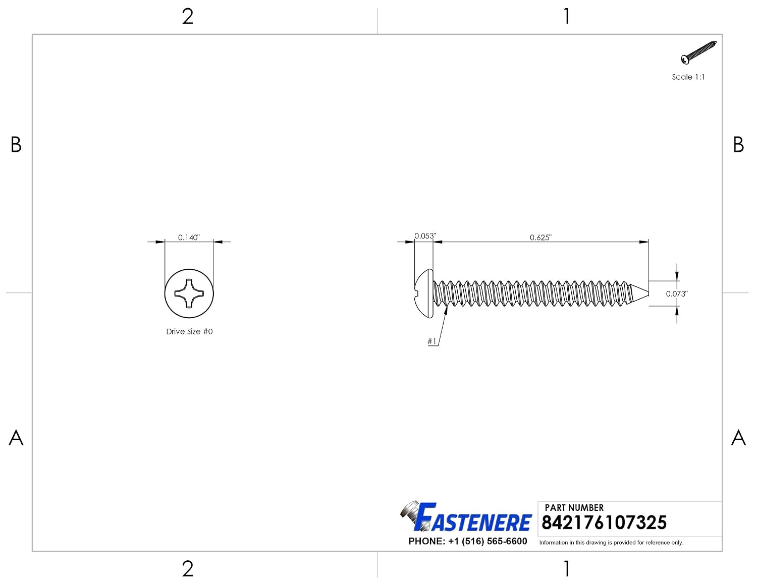 #1 x 5/8' Pan Head Sheet Metal Screws, Stainless Steel 18-8, Full Thread, Bright Finish, Self-Tapping, Quantity 2500 By Fastenere