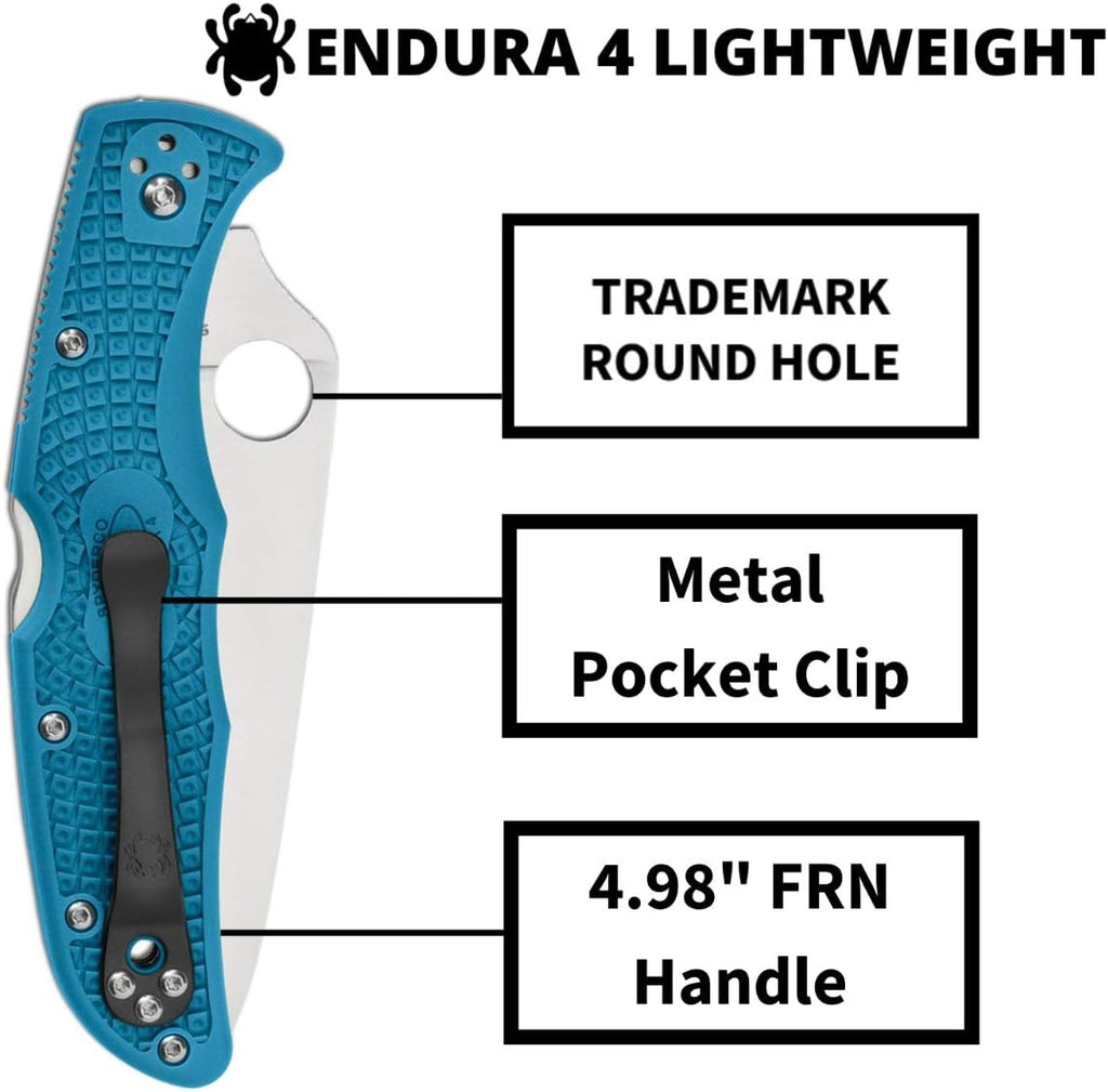 Spyderco Endura 4 Lightweight Folding Pocket Knife with 3.8' VG-10 Steel Blade and FRN Handle - EDC Knife for Men and Women, Perfect for Hunting, Tactical, Camping, Survival - PlainEdge - C10FPBL