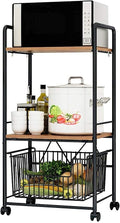 Rolling Microwave Stand with 3 Shelves Drawer Wire Basket Non Slip Workstation Kitchen Baker's Rack for Microwave Oven Spice Rack Organizer Utility Storage Shelf.