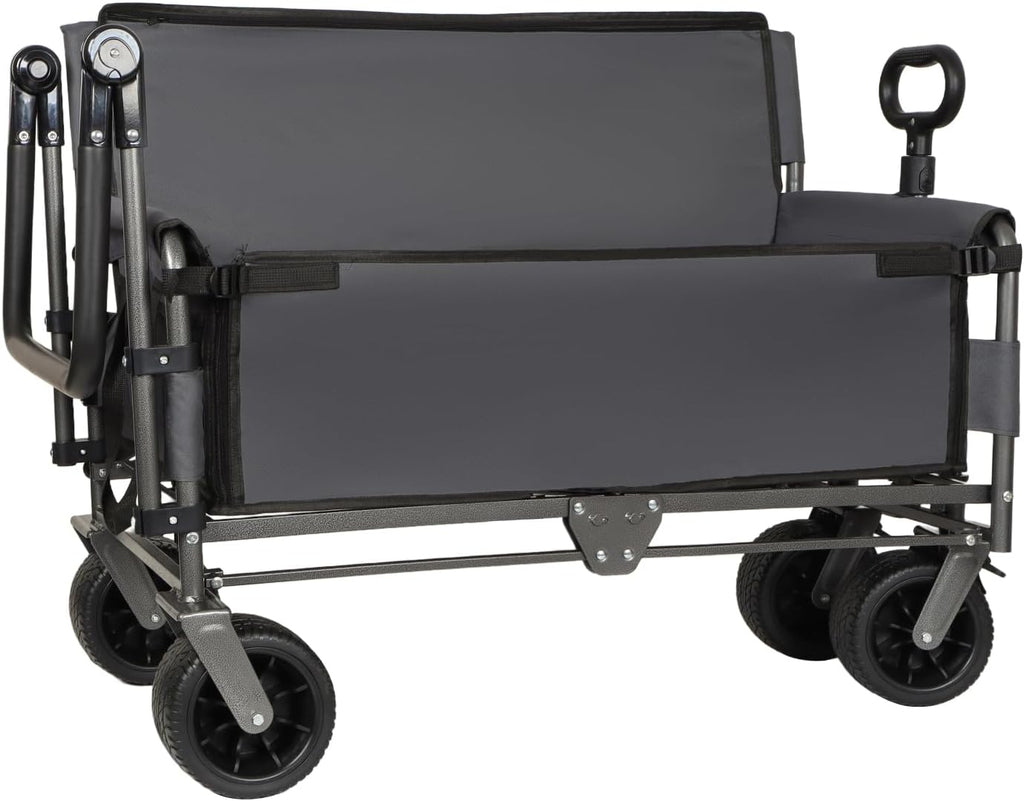 3-in-1 Folding Wagon Cart with Bench Seat & Canopy & Storage, 500lbs Heavy-Duty, 180L Capacity, All-Terrain Wagon for Camping, Beach, Sports, & Garden, Gray