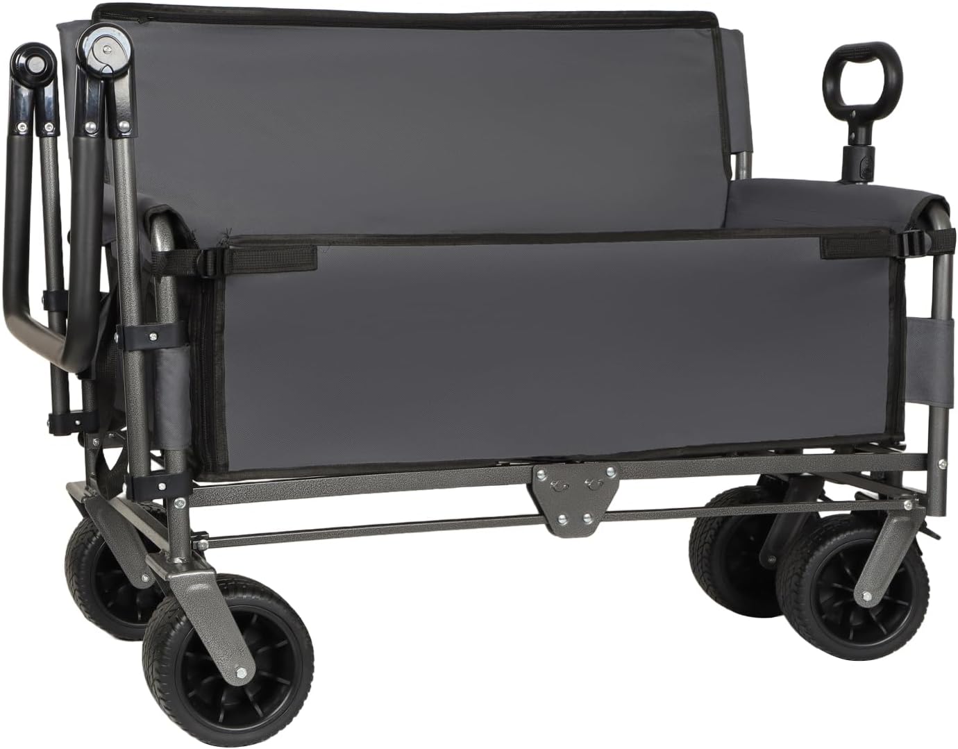 3-in-1 Folding Wagon Cart with Bench Seat & Canopy & Storage, 500lbs Heavy-Duty, 180L Capacity, All-Terrain Wagon for Camping, Beach, Sports, & Garden, Gray