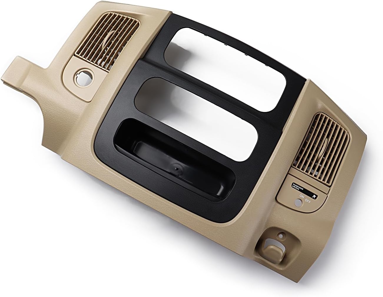 Dash Center Radio Bezel Trim Panel Compatible for 2002-2005 Dodge Ram 1500, 2003-2005 Ram 2500 3500 Replacement Dash Cover Kit + Mounting Screw Dashboard Radio Surround Interior Beige & Black