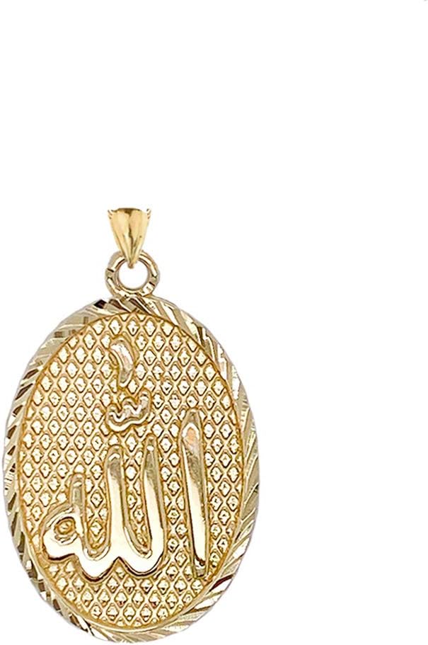 Certified 14k Gold Sparkle-Cut 'Allah' Oval Medal Pendant Necklace