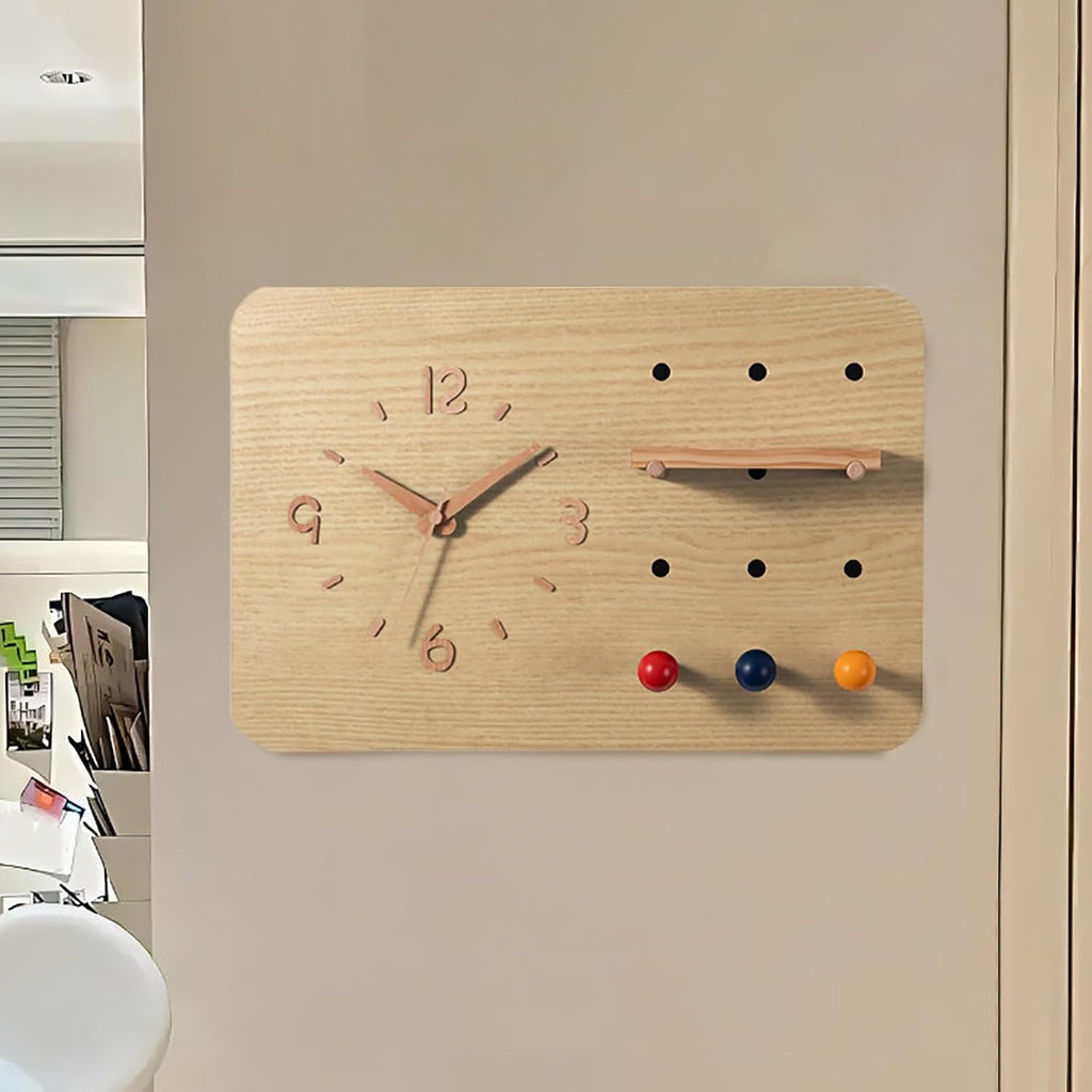 Decorative Fuse Box Cover with Clock, Hidden Circuit Breaker Panel, Modern Electrical Panel Cover Wall Mounted for Home Office, with Storage Function(Wood)