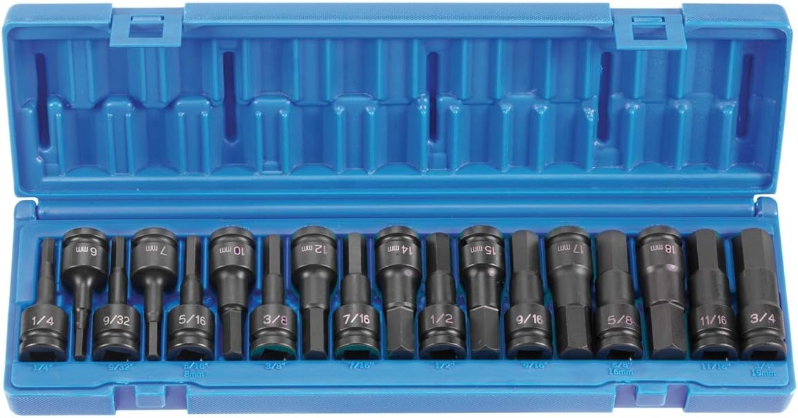 18 PC 1/2' DR COMBO HEX DRIVER SAE/METRIC SET