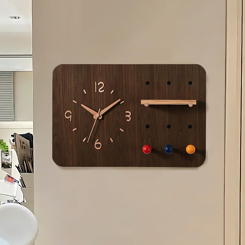 Decorative Fuse Box Cover with Clock, Hidden Circuit Breaker Panel, Modern Electrical Panel Cover Wall Mounted for Home Office, with Storage Function(Brown)