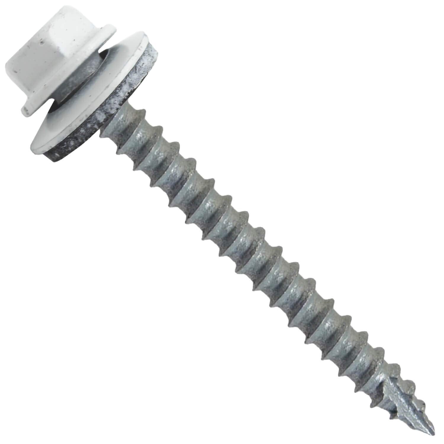 14 x 2-1/2' Brite White Metal Roofing Screws - Hex Washer Head- Self-Starting/Tapping - EPDM Washer. 3 X 250 Bags - 750 Screws