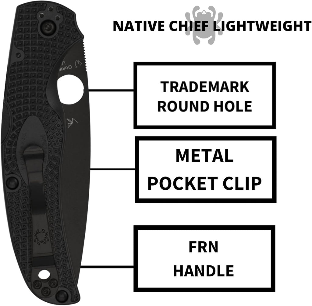 Spyderco Native Chief Lightweight Folding Pocket Knife with 4' Black CTS BD1N Steel Blade and FRN Handle - EDC Knife for Men and Women, Perfect for Hunting, Tactical, Camping - PlainEdge - C244PBBK