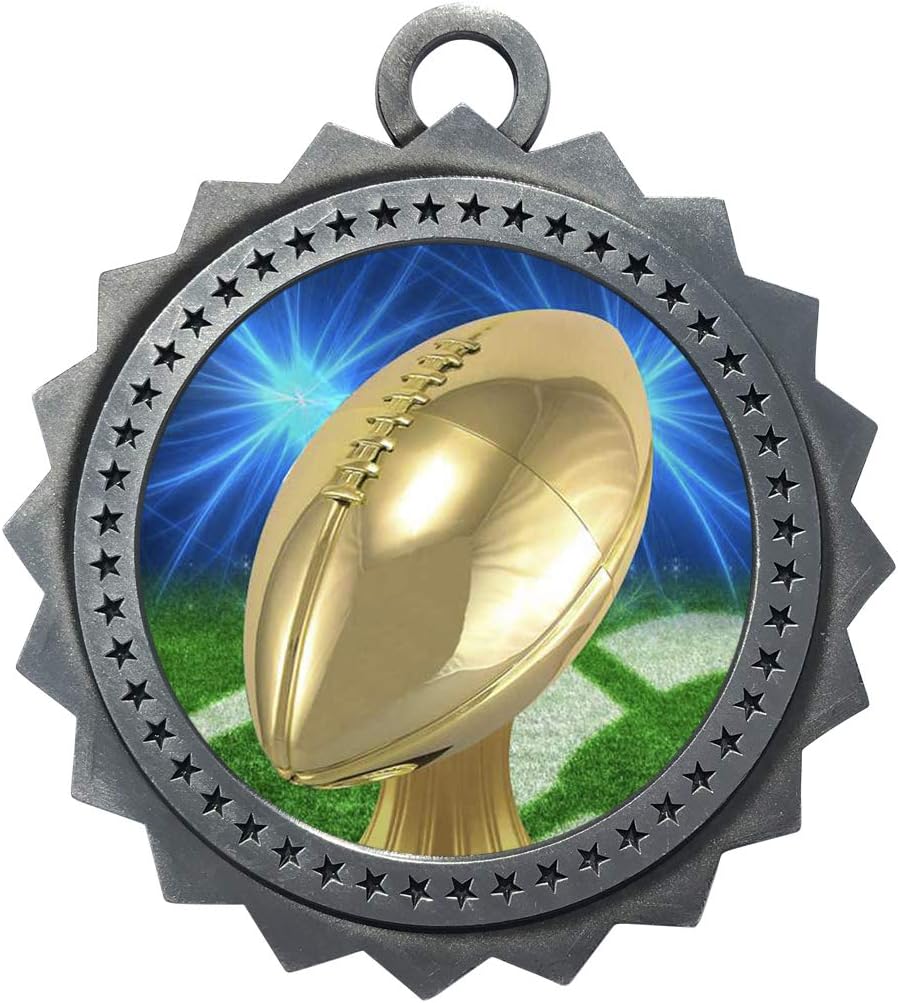 Express Medals 1 to 50 Packs Engraved Personalized Silver Football Medals Trophy Award with Neck Ribbon Medal Trophies Award Tournament Prize Gift Custom