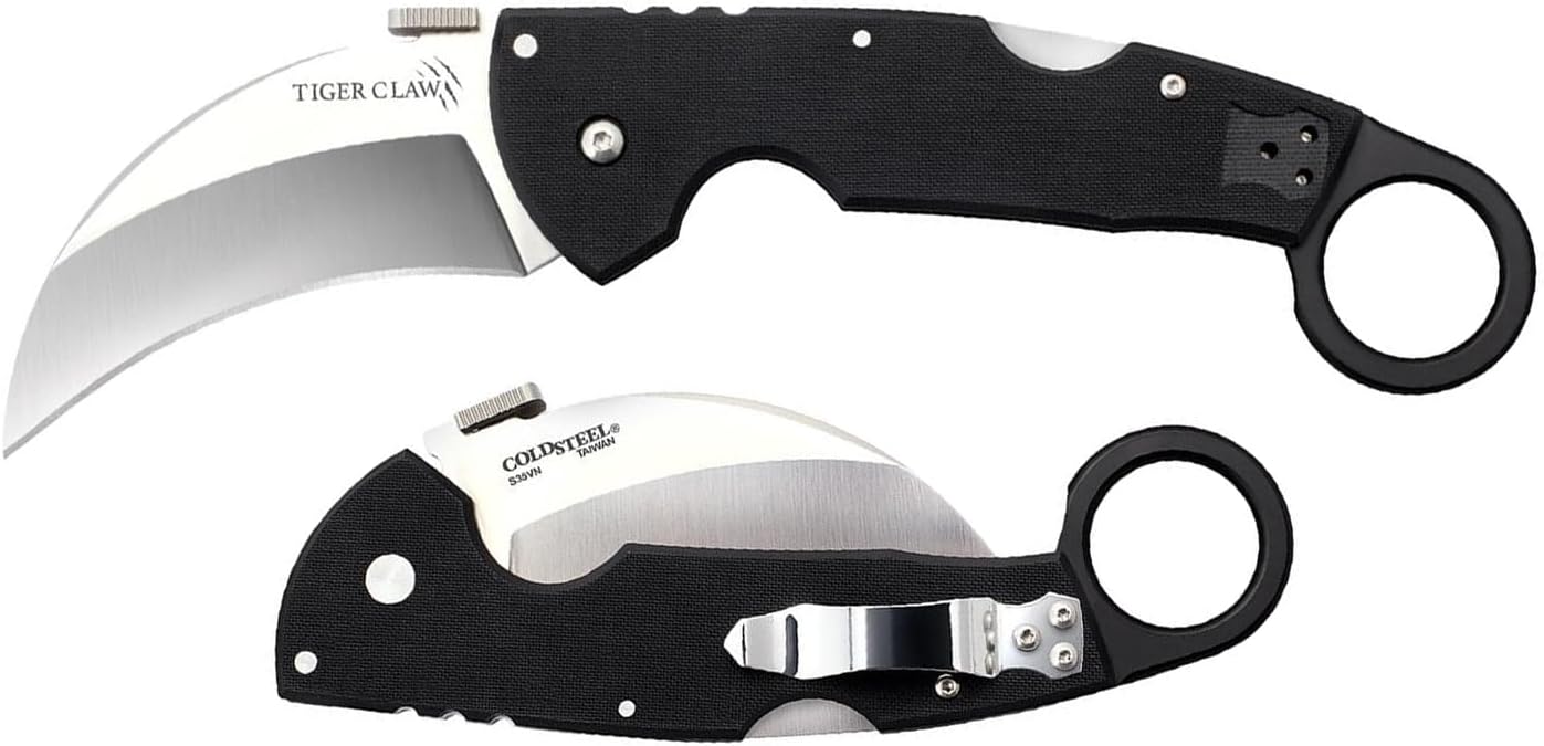 Cold Steel Tiger Claw 3' S35VN Razor-Sharp Blade 6' Easy-to-Grip G-10 Handle EDC Tactical Folding Knife with Tri-Ad Locking Mechanism