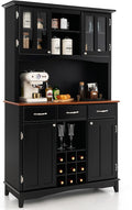 LOKO Kitchen Hutch Storage Cabinet, Sideboard Buffet Kitchen Cupboard with 4 Doors, 3 Drawers, 5 Adjustable Shelves and 9 Wine Grids, 44 x 17 x 72.5 inches (Black)