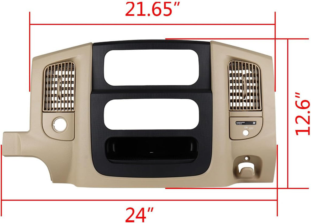 Dash Center Radio Bezel Trim Panel Compatible for 2002-2005 Dodge Ram 1500, 2003-2005 Ram 2500 3500 Replacement Dash Cover Kit + Mounting Screw Dashboard Radio Surround Interior Beige & Black