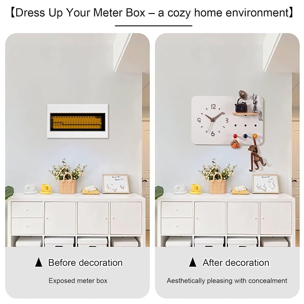 Decorative Fuse Box Cover with Clock, Hidden Circuit Breaker Panel, Modern Electrical Panel Cover Wall Mounted for Home Office, with Storage Function(Gray)