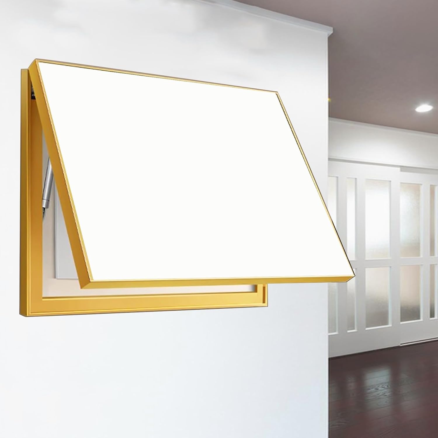 Gold Circuit Breaker Panel Cover Replacement, Custom Hide Distribution Box for Living Room, Metal Fuse Box Protection Cover with Aluminum Alloy Frame(60x50cm(23 5/8x19 3/4'))