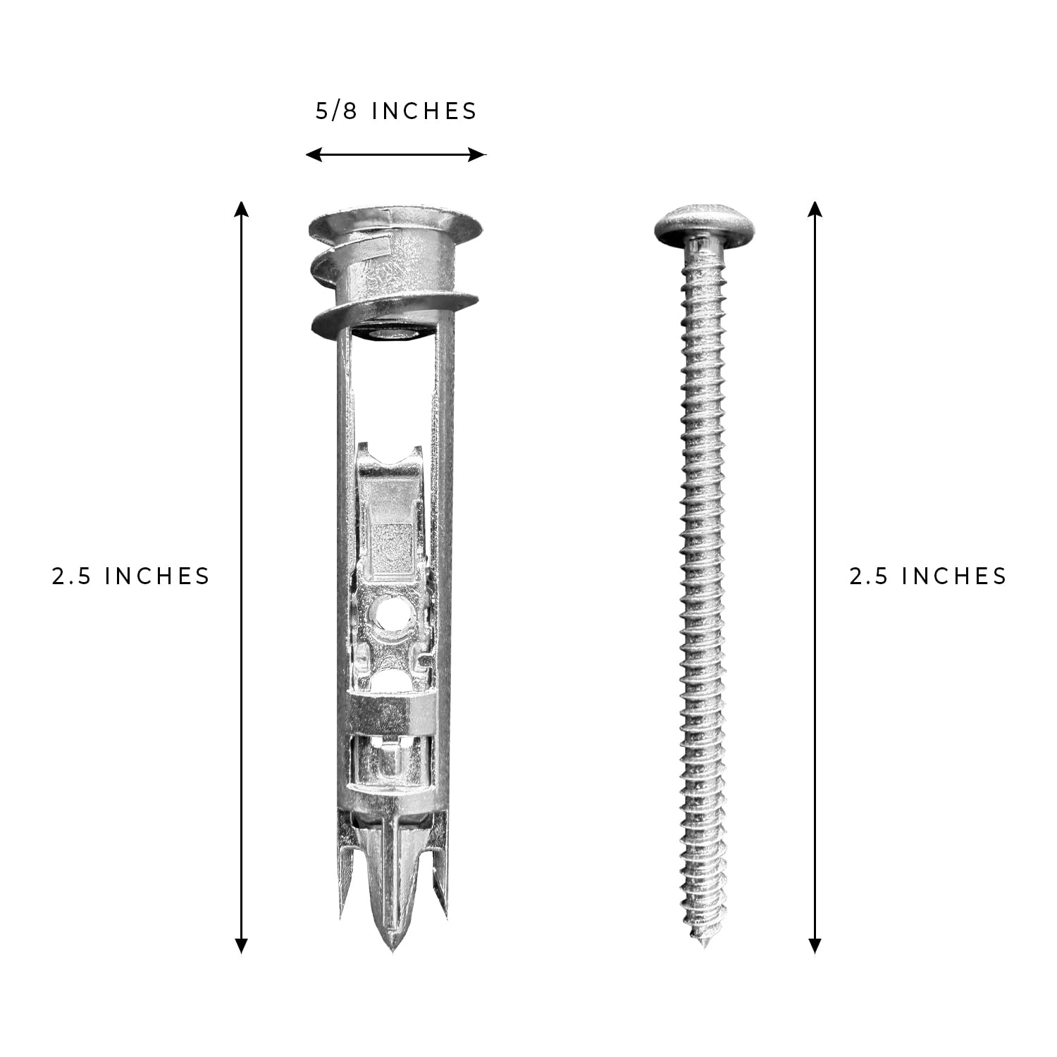 Self-Drilling Toggle Anchors with #8 x 2-1/2' Zinc Screws, 100 lb Capacity - Heavy Duty Drywall Wall Anchors | 250-Pack