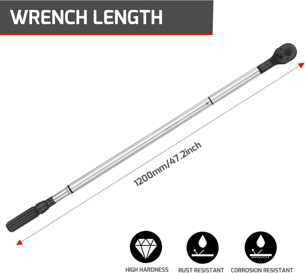 3/4-Inch Drive Click Torque Wrench (100-600ft.lb / 135-815Nm) Dual-Direction Adjustable Torque Wrench Set