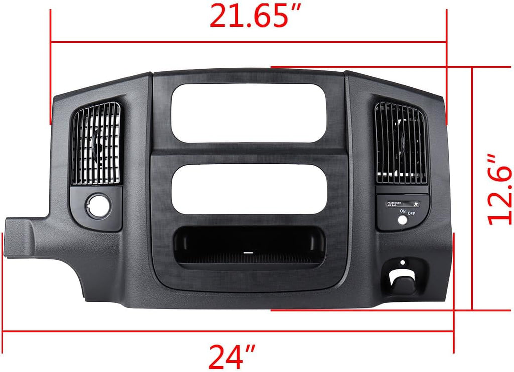 Dash Center Radio Bezel Trim Panel Compatible for 2002-2005 Dodge Ram 1500, 2003-2005 Ram 2500 3500 Replacement Dash Cover Kit w/Mounting Screw Dashboard Radio Surround Interior Black