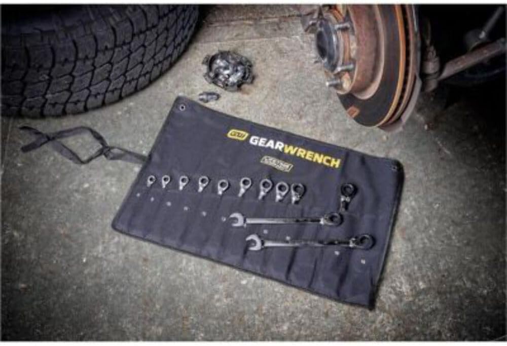 GEARWRENCH 12 Piece 90-Tooth 12 Point Metric Reversible Ratcheting Wrench Set with Wrench Roll | 86628