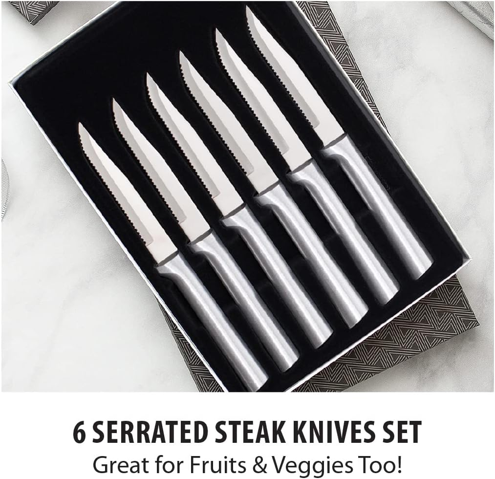 Rada Cutlery Six Serrated Steak Knives Gift Set (S6S), 6-Piece Knife Set, Stainless Steel Blades, Silver Handle, Pack of 2