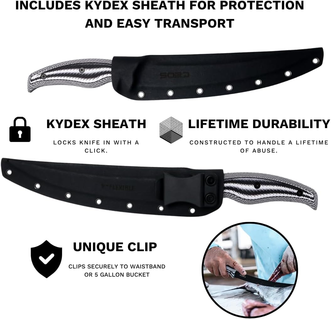 SORD Fillet Knife - 5-9' Filet Knives For Fish - Razor Sharp Boning Knife - Saltwater and Freshwater Fishing - Includes Kydex Sheath - Full Tang Blades | G10 Non Slip Grip | Corrosion Resistant