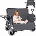 Heavy-Duty Folding Wagon with Bench Seat and Rear Folding Tabletop – 500-Pound Capacity, All-Terrain Beach Wheels for Outdoor Use (Gray + Steel)
