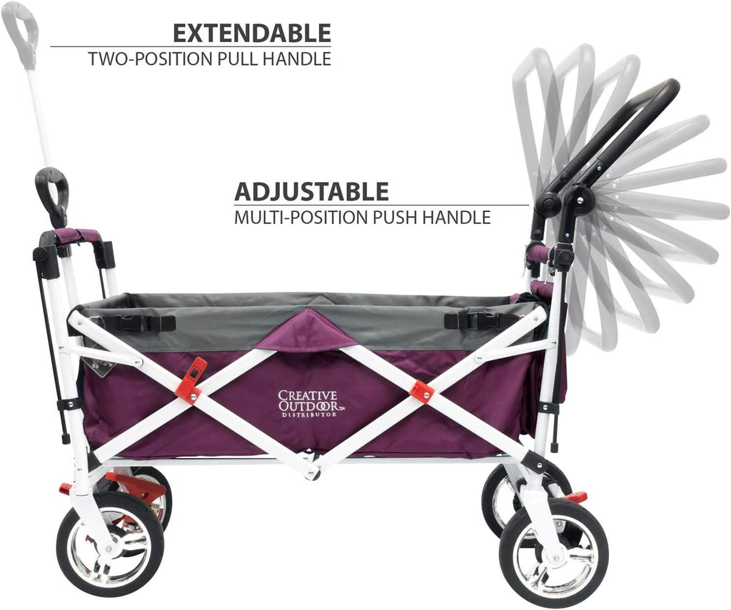 Creative Outdoor Push Pull Stroller Wagon for Kids, 150lbs Weight Capacity, All-Terrain Collapsible Folding Cart with Canopy for Cargo, Beach, Park, Garden, Camping & Tailgate