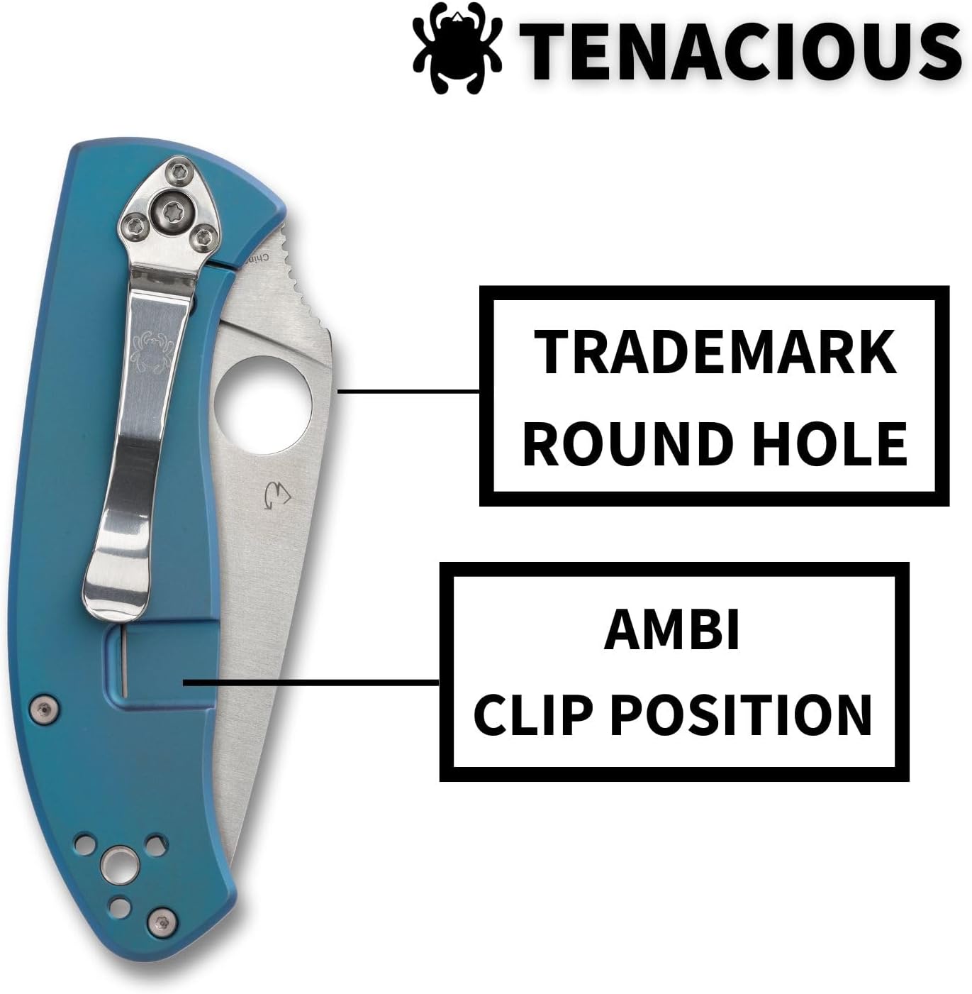 Spyderco Tenacious Folding Pocket Knife, PlainEdge | 7.74' Overall Length, 3.3' 8Cr13MoV Steel Blade, Titanium Handle, R.I.L Lock, Full-Flat Grind