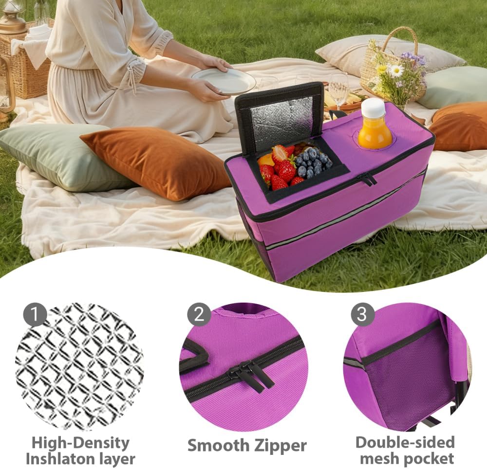 3-in-1 Folding Wagon Cart with Bench Seat and Storage, Heavy-Duty All-Terrain Utility Cart with Removable Cooler Pouch, 500lbs Capacity for Camping, Beach, Sports, and Garden (Purple + Steel)