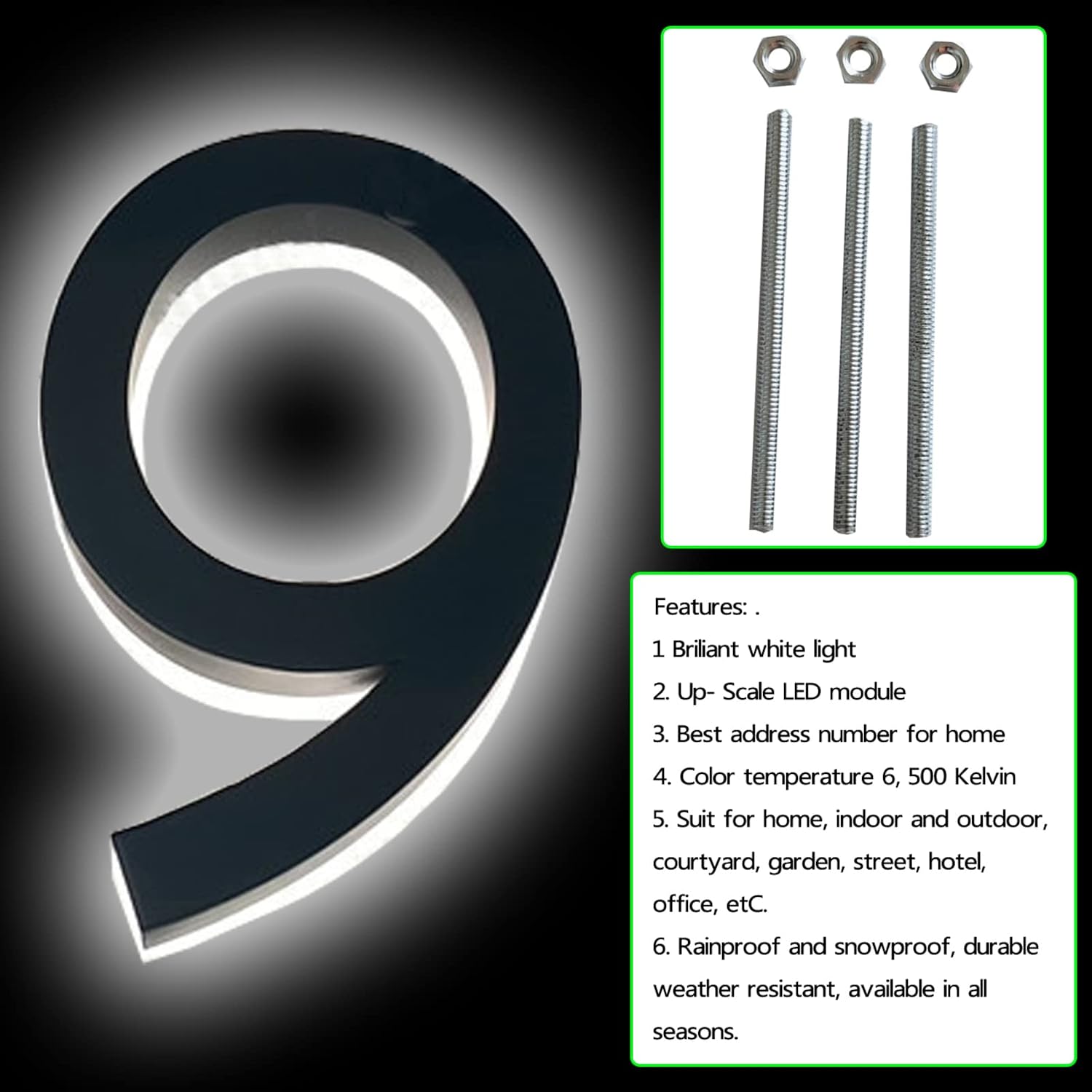 Backlit Floating LED Home Address Numbers, Brushed Gold Finish, Stainless Steel Lighted House Number For Outdoor, Modern, Warm Light,18 Inch,1