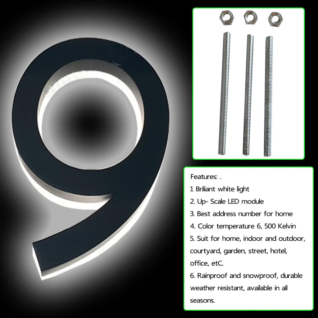 Backlit Floating LED Home Address Numbers, Brushed Gold Finish, Stainless Steel Lighted House Number For Outdoor, Modern, Warm Light,18 Inch,3