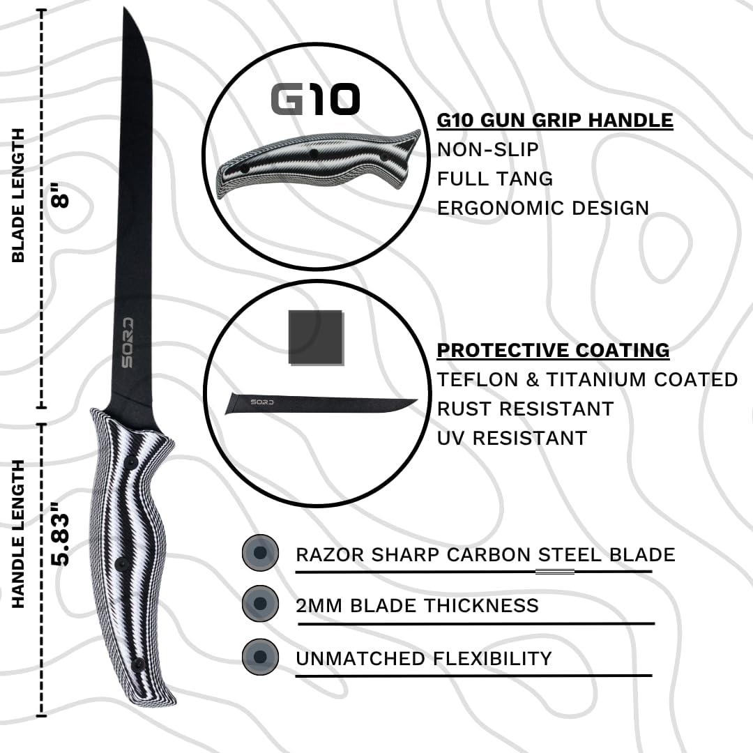 SORD Fillet Knife - 5-9' Filet Knives For Fish - Razor Sharp Boning Knife - Saltwater and Freshwater Fishing - Includes Kydex Sheath - Full Tang Blades | G10 Non Slip Grip | Corrosion Resistant