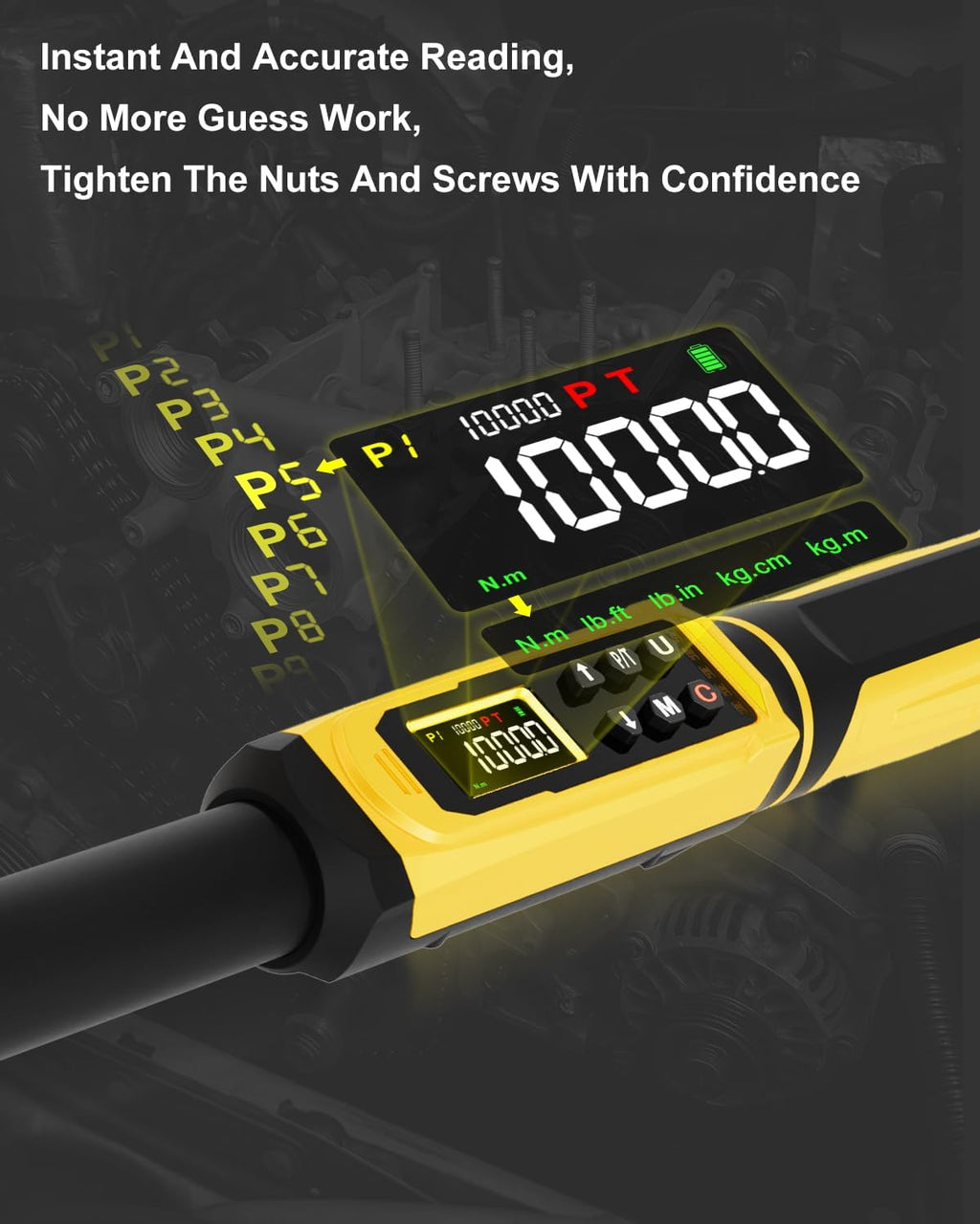 ATsafepro Digital Torque Wrench 3/4-Inch Drive, 15-1000 Nm(11-737.5 ft-lb),±2% Accuracy, Vibration/Buzzer/LED Alert,5 Units, 9 Presets & 500 Data Storage, 3/4 Torque Wrench for Truck, Heavy Machinery