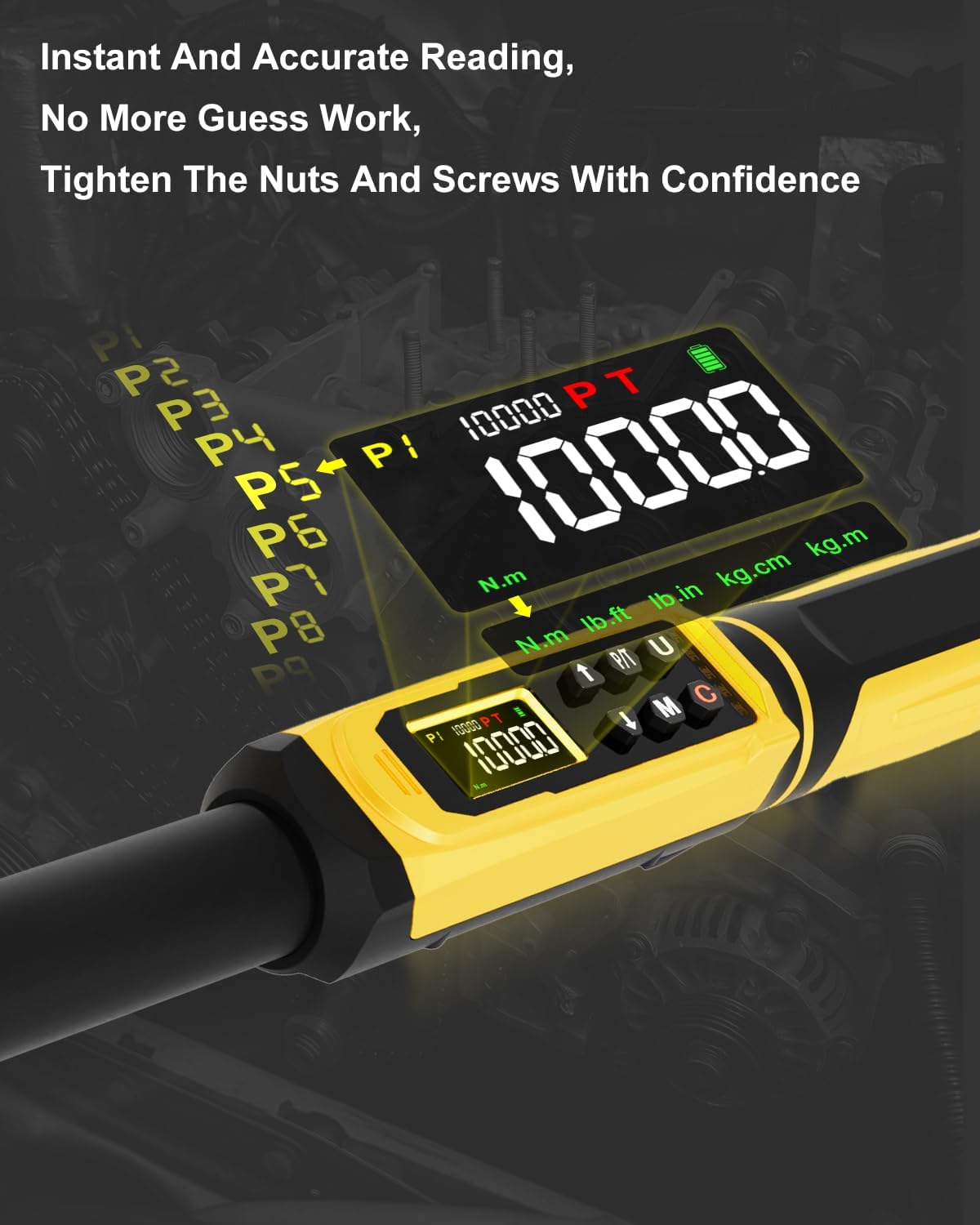 ATsafepro Digital Torque Wrench 3/4-Inch Drive, 15-1000 Nm(11-737.5 ft-lb),±2% Accuracy, Vibration/Buzzer/LED Alert,5 Units, 9 Presets & 500 Data Storage, 3/4 Torque Wrench for Truck, Heavy Machinery