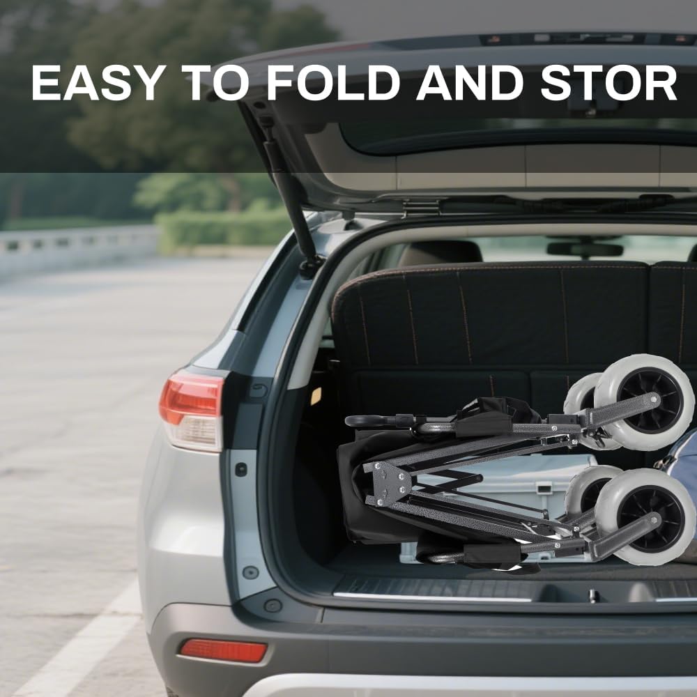 Heavy-Duty Folding Utility Wagon with All-Terrain Wheels, Convertible Bench Seat & Large-Capacity Storage Bin for Outdoor Activities (Black + Steel)
