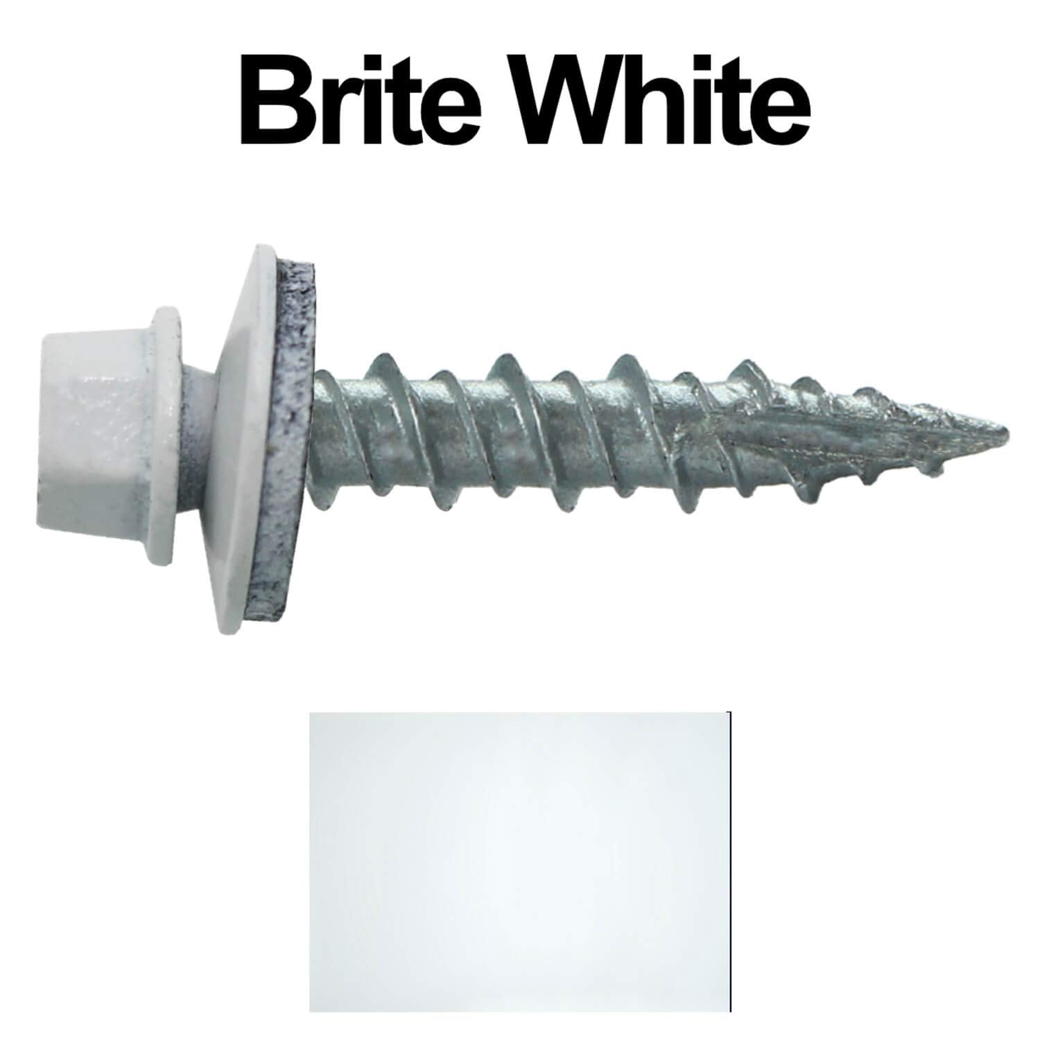 10 x 1 Brite White Metal Roofing Screws - Hex Washer Head- Self-Starting/Tapping - EPDM Washer. 10 X 250 Bags - 2,500 Screws